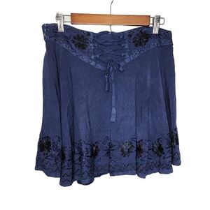 Blue hippie embroidered India mini skirt